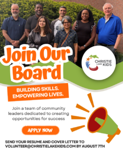 Poster advertising the opportunity to join to Christie Lake Kids board.
